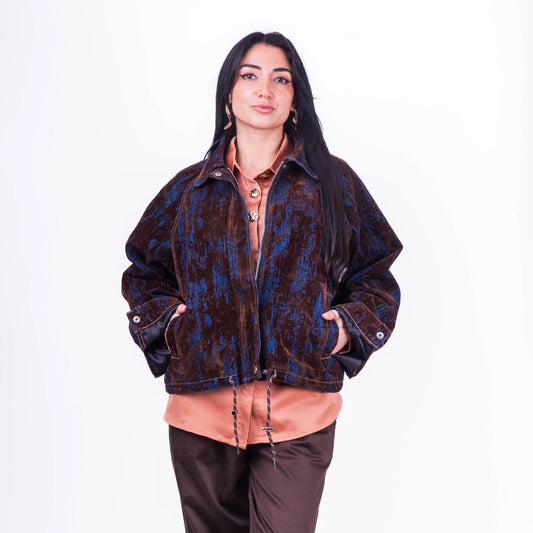 Chaqueta Italiana Estampada Café y Azul