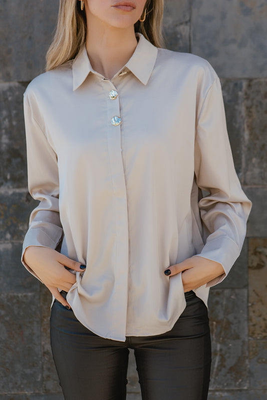 Blusa Italiana Beige Botones Dorados