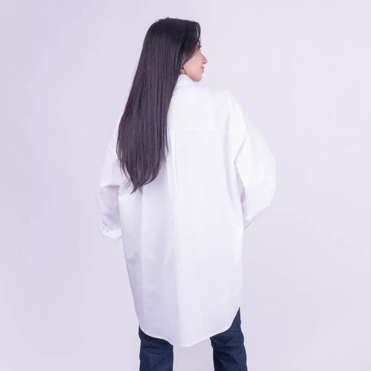 Blusa Italiana Blanca Larga con Botones Dorados