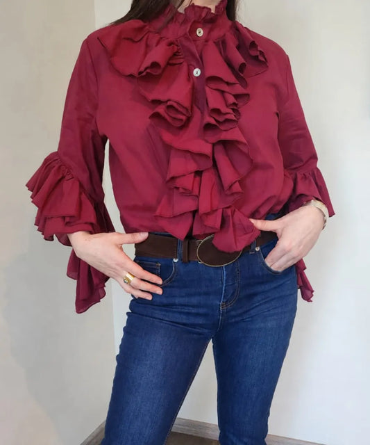 Blusas Vuelos Manga Larga Burdeo