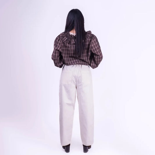 Pantalón Barrel de Algodón Color Crema