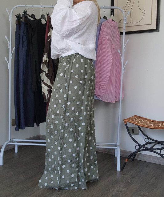 Pantalón Italiano de Lino Palazzo Verde con Lunares