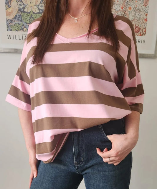 Polera Rayas Anchas Rosa