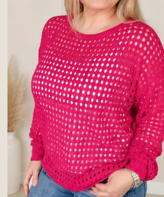Sweater hilo calado fucsia mujer