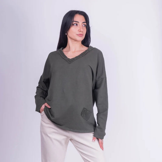 Polera Italiana Manga Larga de Algodón con Detalles de Cotelé