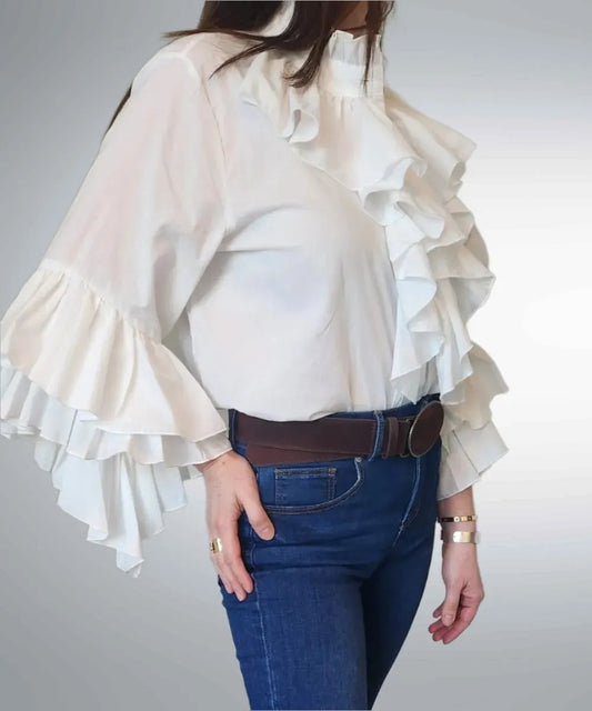 Blusas Vuelos Manga Larga Blanca