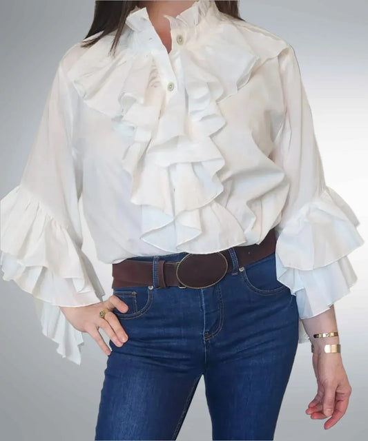 Blusas Vuelos Manga Larga Blanca