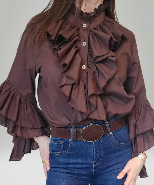 Blusa Vuelos Manga Larga Café