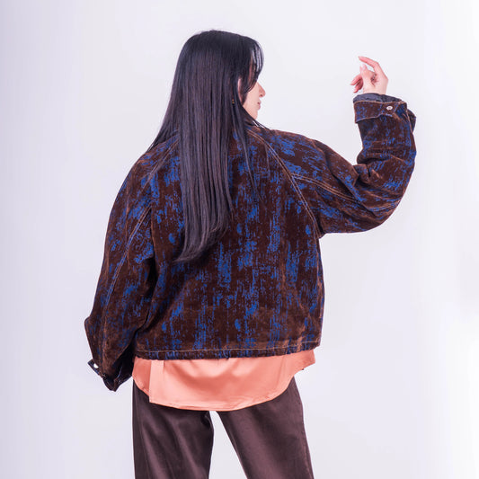 Chaqueta Italiana Estampada Café y Azul
