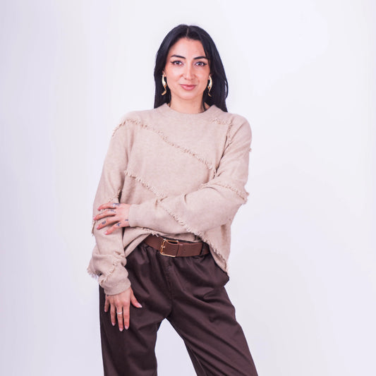Sweater Italiano Beige con Flecos
