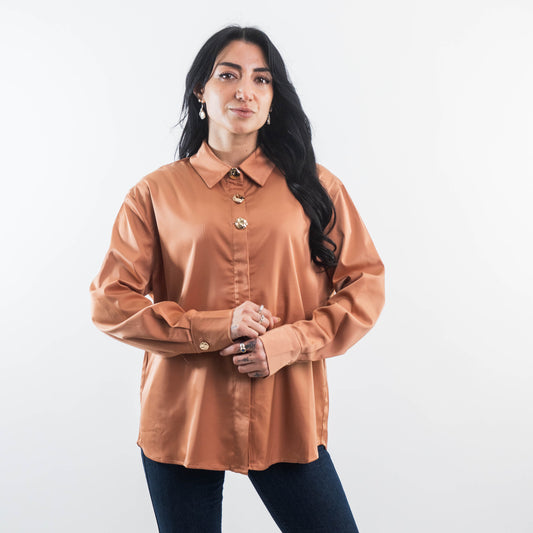 Blusa Italiana Cobre Rosa  Botones Dorados