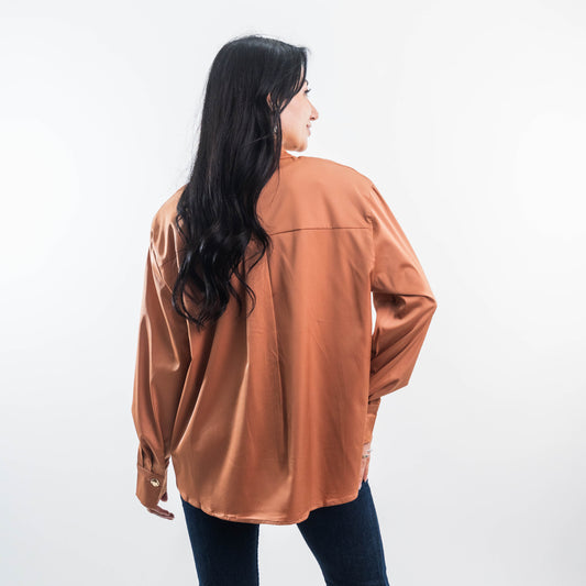 Blusa Italiana Cobre Rosa  Botones Dorados