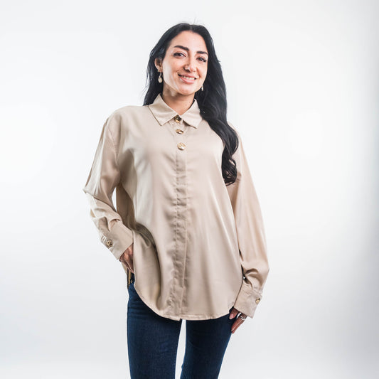 Blusa Italiana Beige Botones Dorados