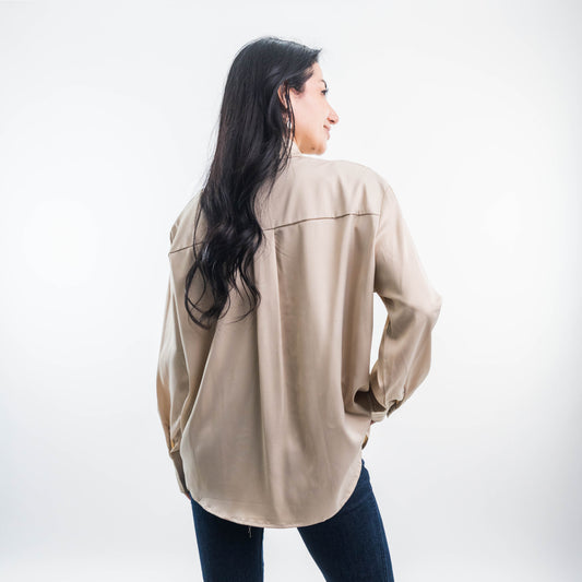 Blusa Italiana Beige Botones Dorados
