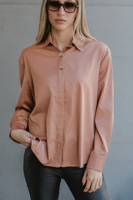 Blusa Italiana Cobre Rosa  Botones Dorados