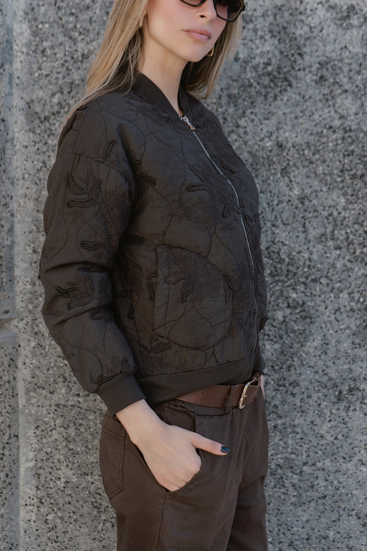 Chaqueta Bomber Italiana Café Moro Bordada