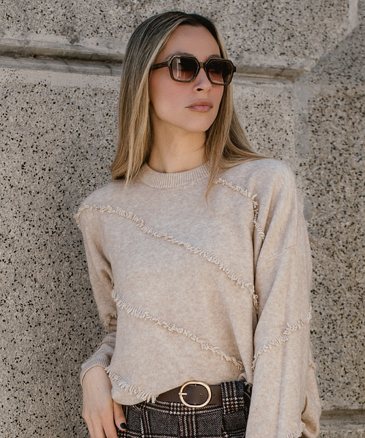 Sweater Italiano Beige con Flecos