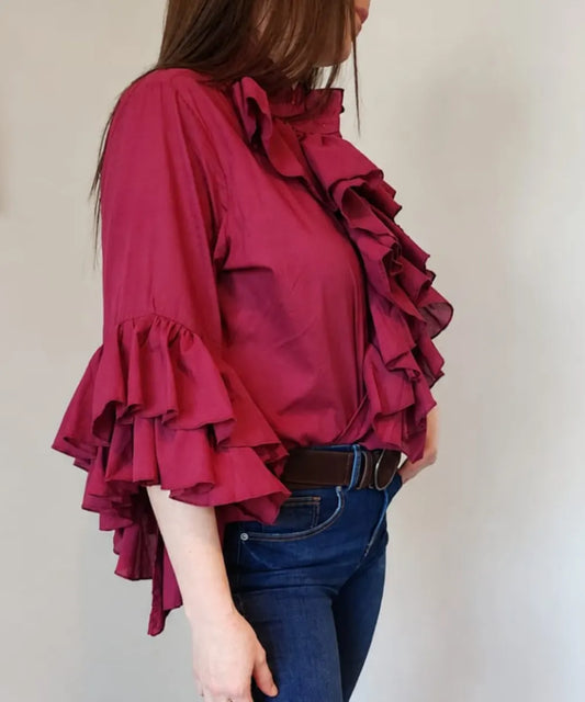 Blusas Vuelos Manga Larga Burdeo