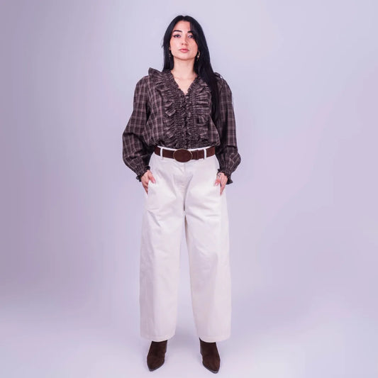 Pantalón Barrel de Algodón Color Crema