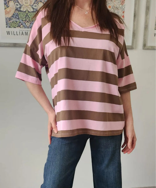 Polera Rayas Anchas Rosa