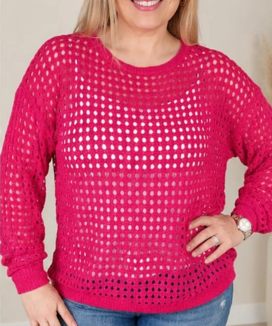 Sweater hilo calado fucsia mujer