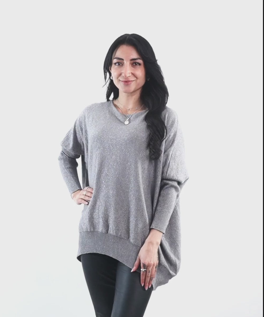 Sweater Italiano Oversize Gris Lurex