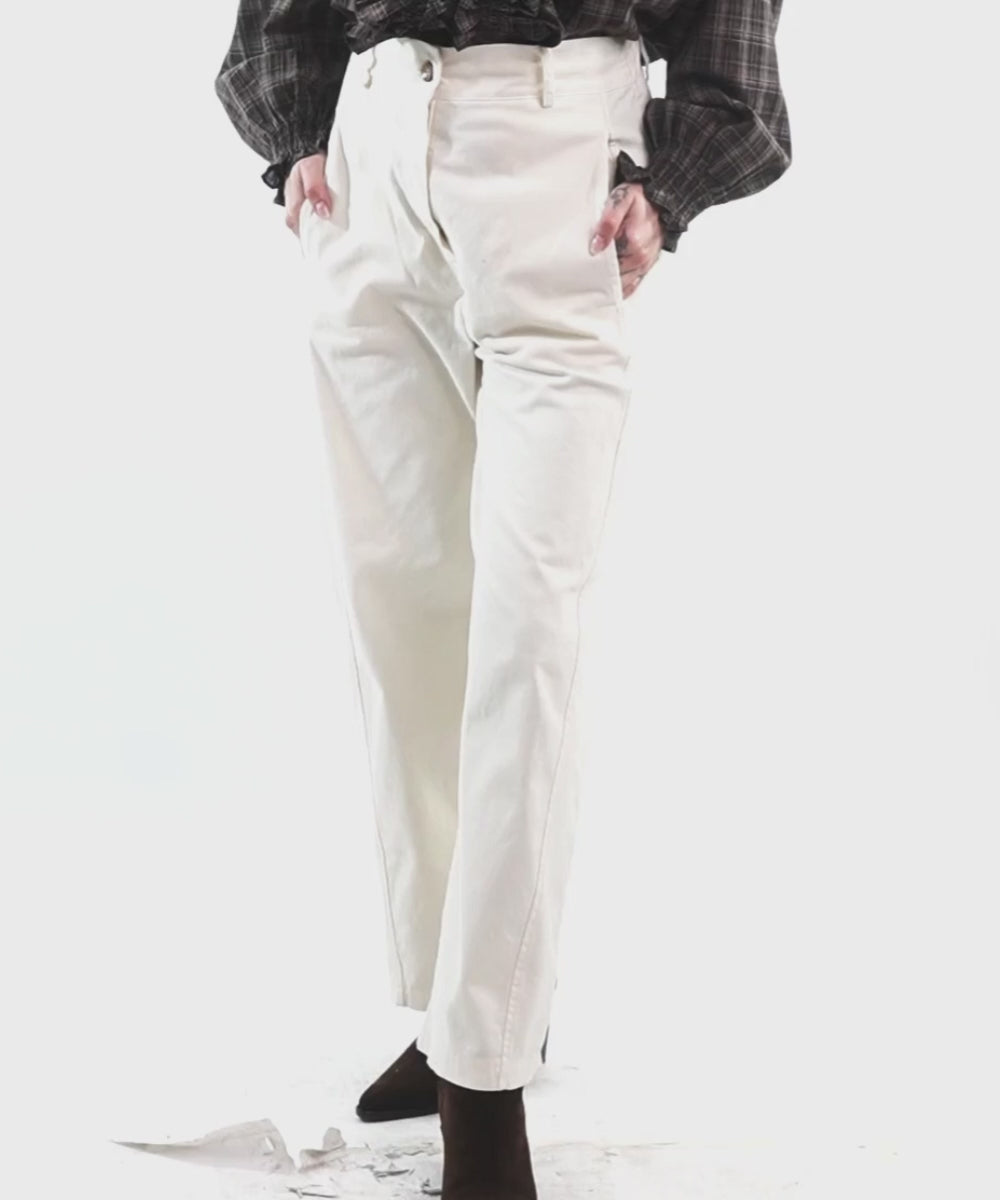 Pantalón Barrel de Algodón Color Crema