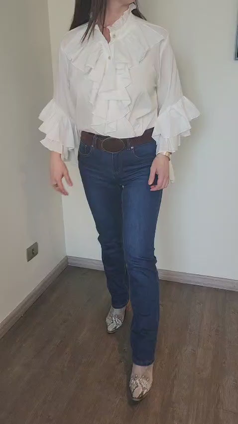 Blusas Vuelos Manga Larga Blanca