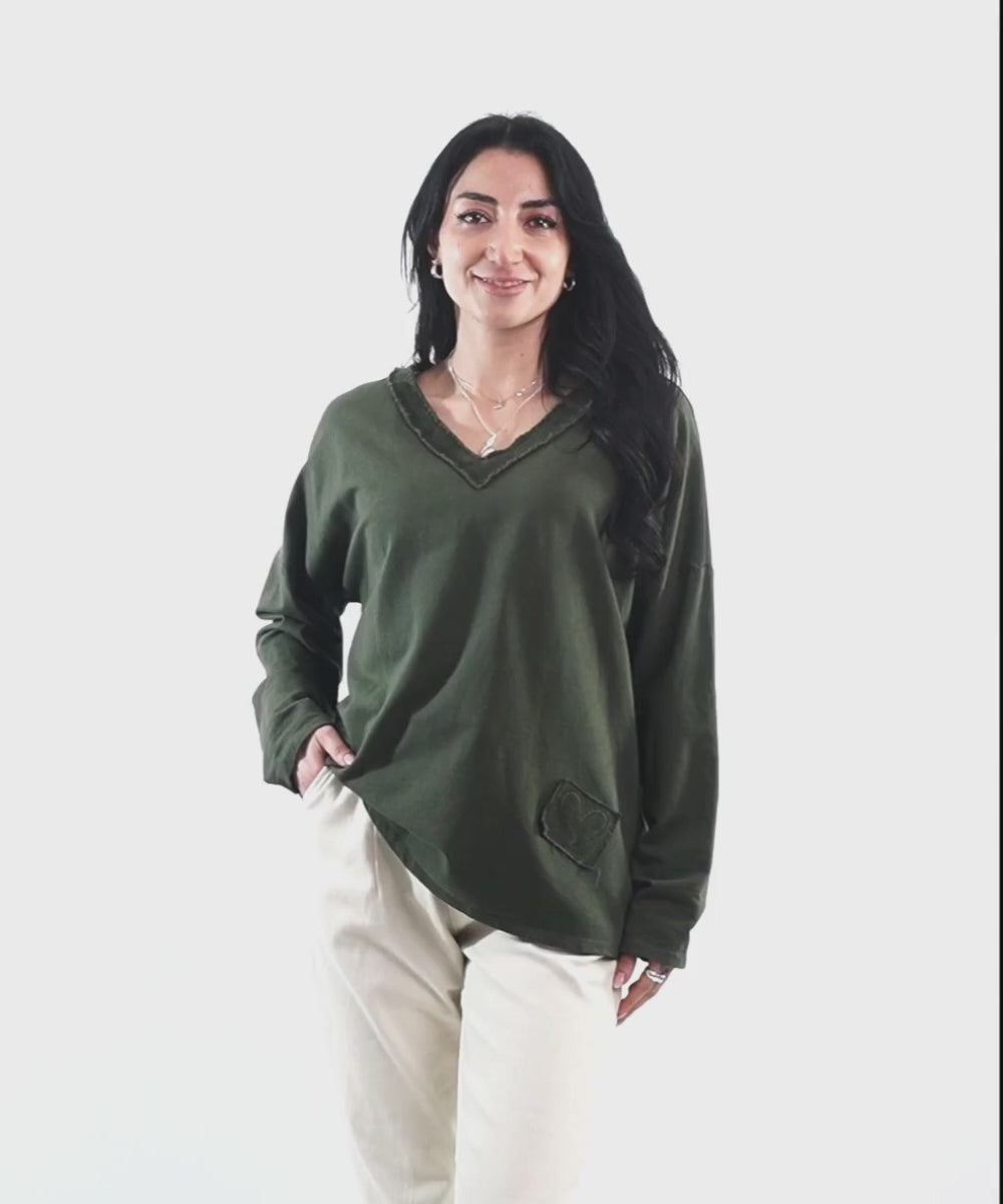 Polera Italiana Manga Larga de Algodón con Detalles de Cotelé