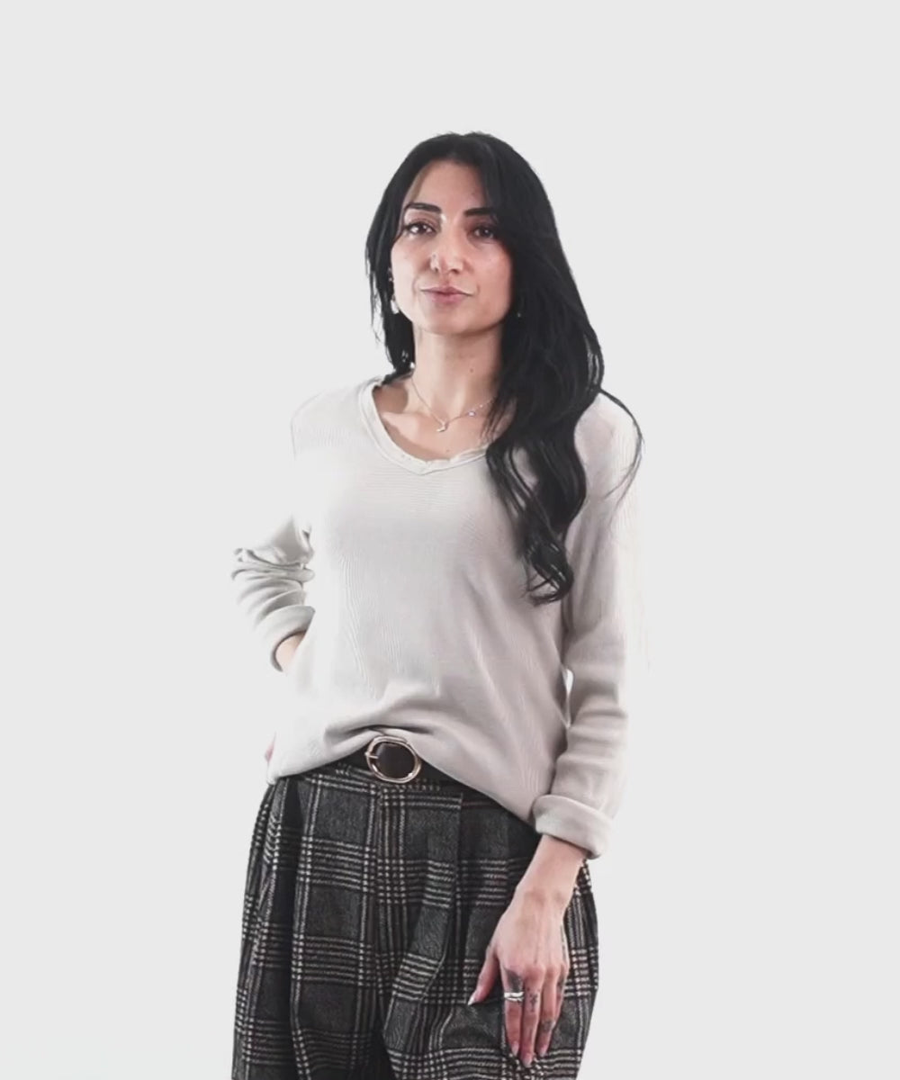 Polera Manga Larga de Algodón Acanalado Beige