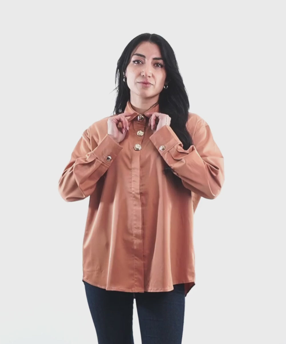 Blusa Italiana Cobre Rosa  Botones Dorados