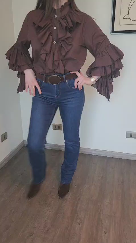 Blusa Vuelos Manga Larga Café